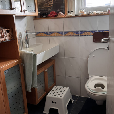 die Toilette mit dem Waschtisch